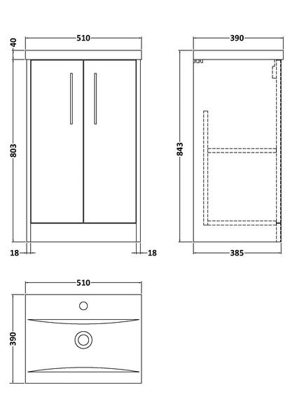 Hudson Reed 500mm Floor Standing 2 Door Vanity & Basin 1