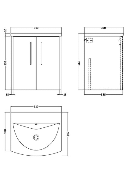 Hudson Reed 500mm Wall Hung 2 Door Vanity & Basin 4
