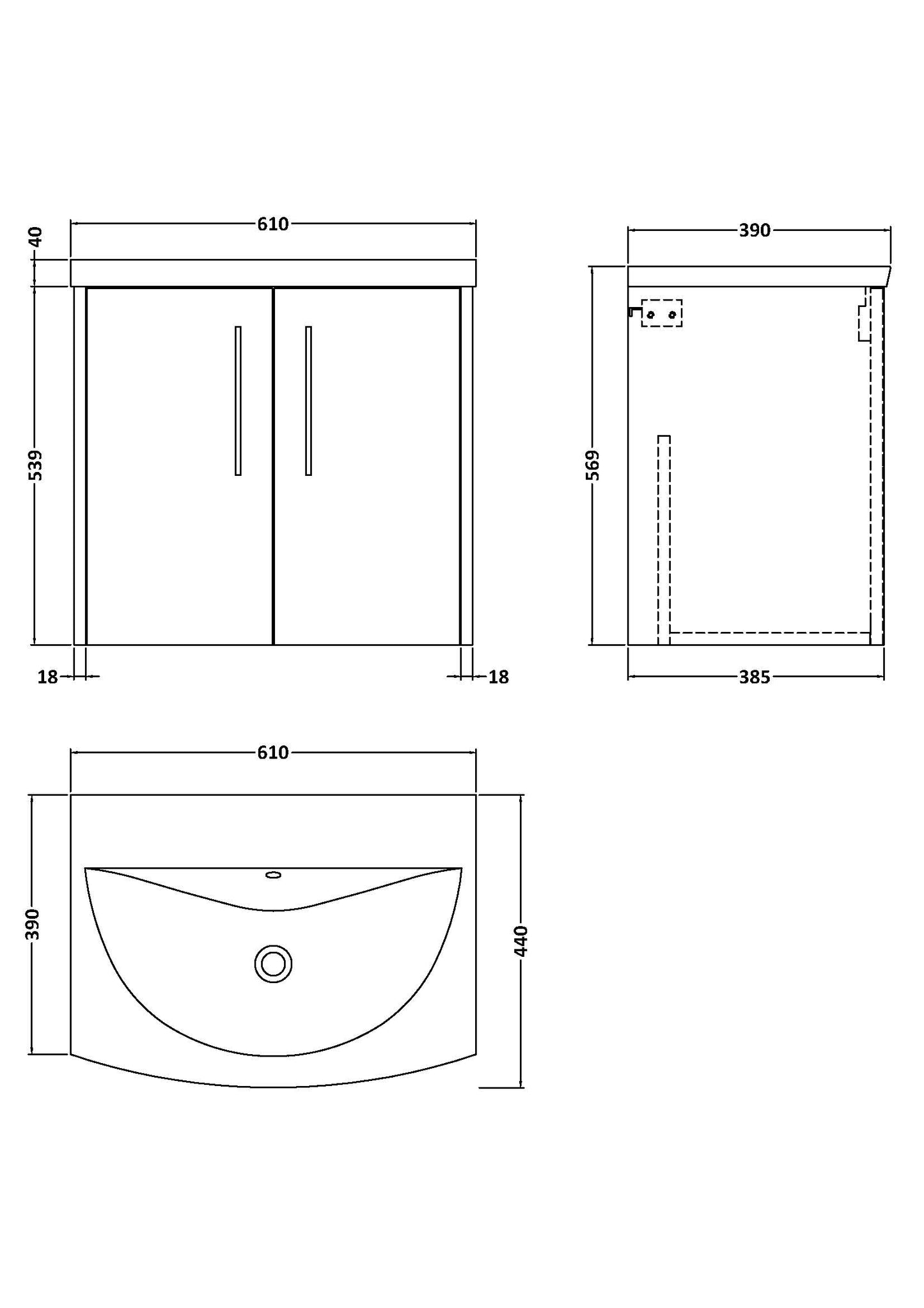 Hudson Reed 600mm Wall Hung 2 Door Vanity & Basin 4