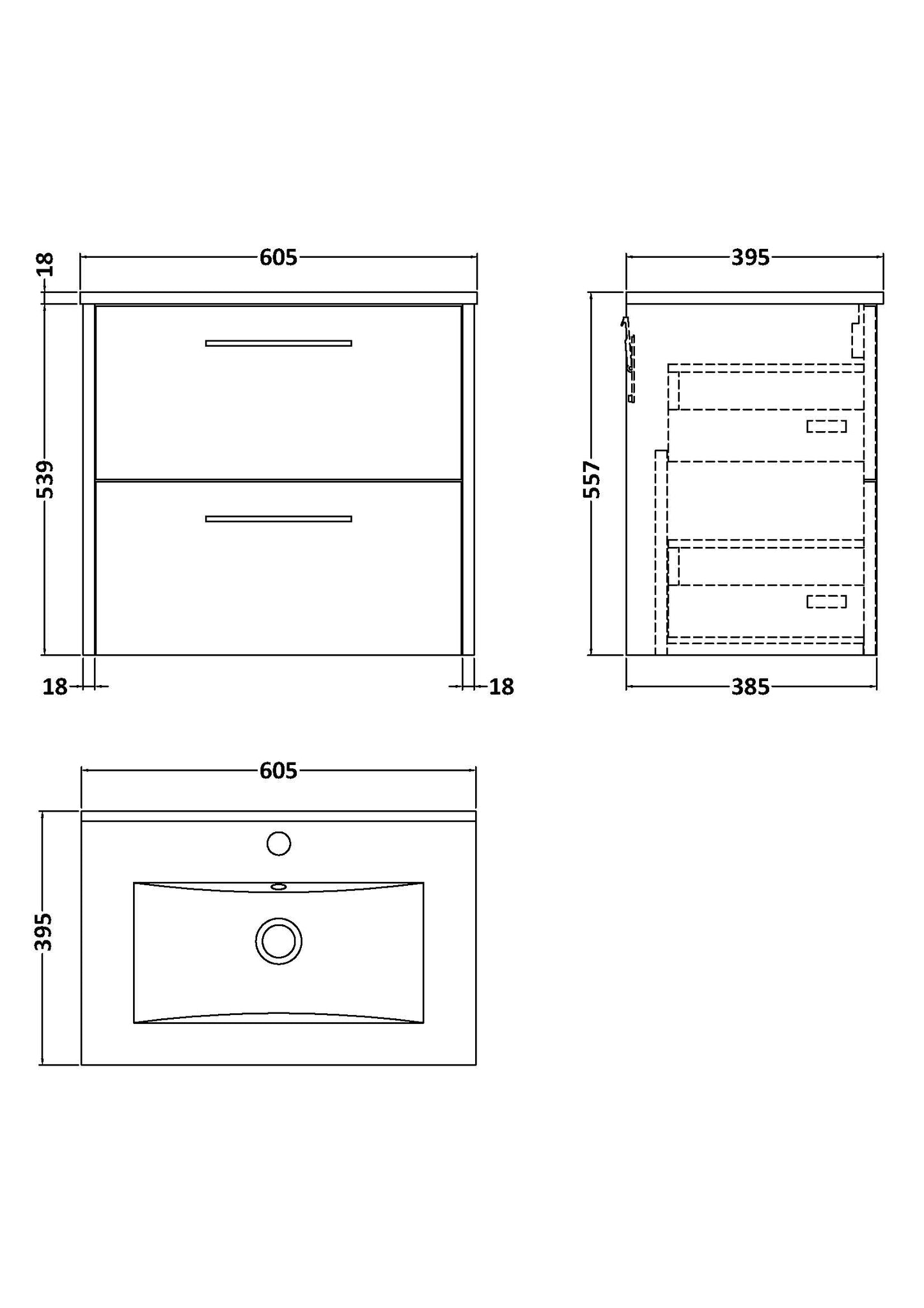 Hudson Reed 600mm Wall Hung 2 Drawer Vanity & Basin 2