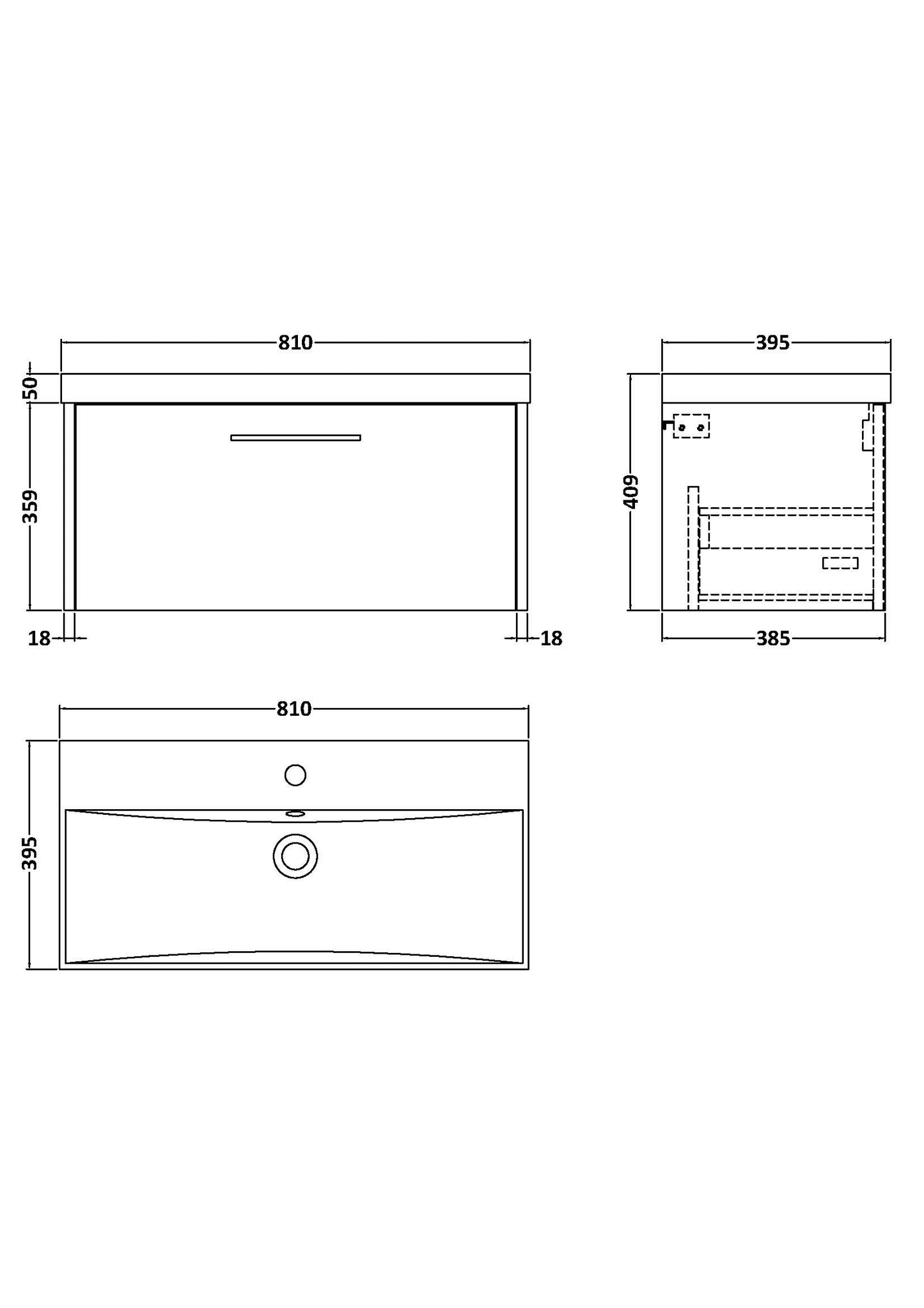 Hudson Reed 800mm Wall Hung 1 Drawer Vanity & Basin 3