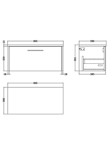 Hudson Reed 800 Wall Hung 1-Drawer Vanity & Laminate Worktop