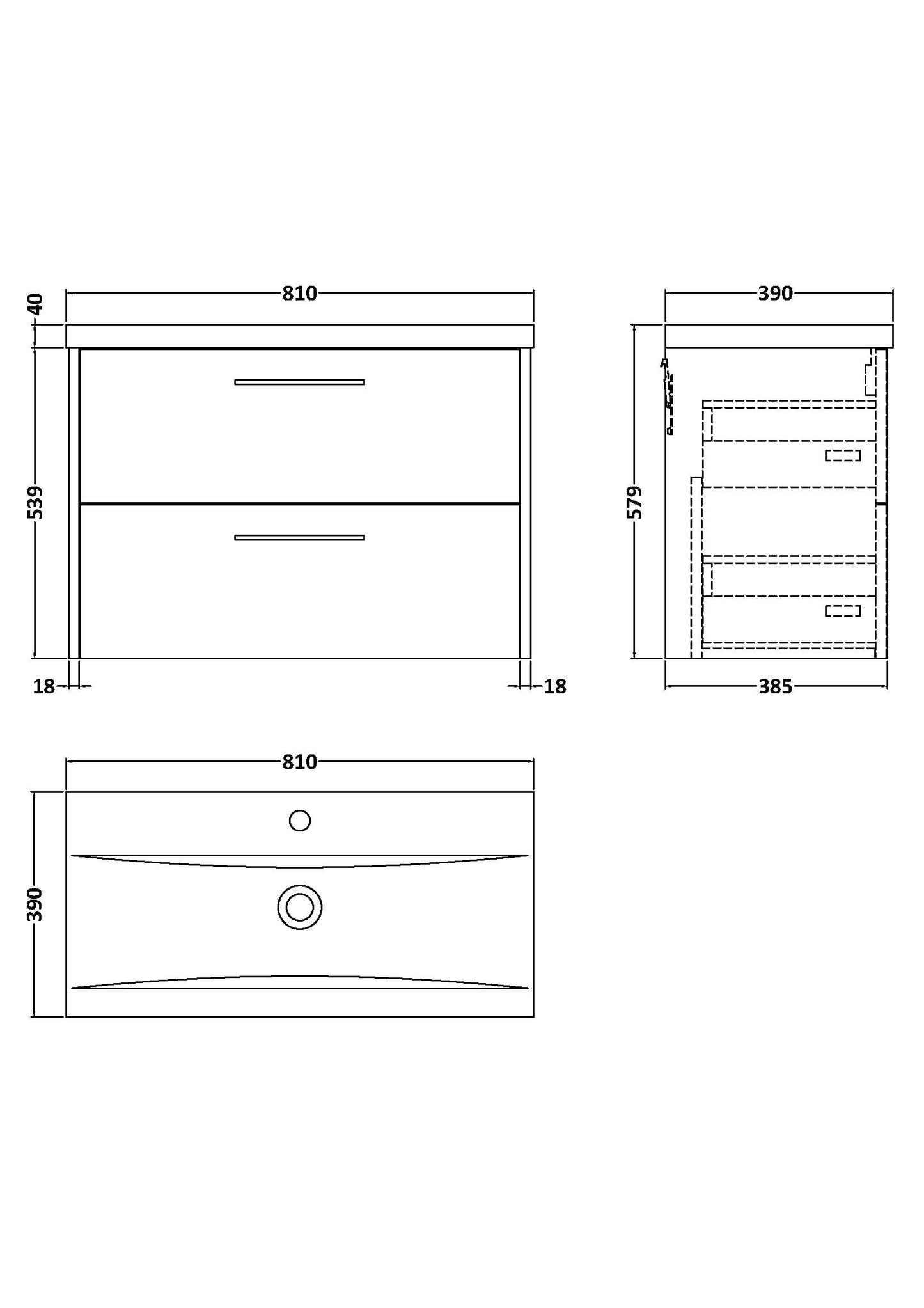 Hudson Reed 800mm Wall Hung 2 Drawer Vanity & Basin 1