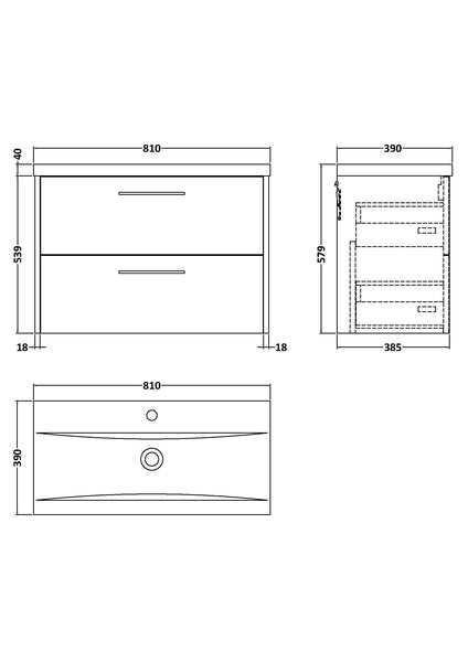 Hudson Reed 800mm Wall Hung 2 Drawer Vanity & Basin 1