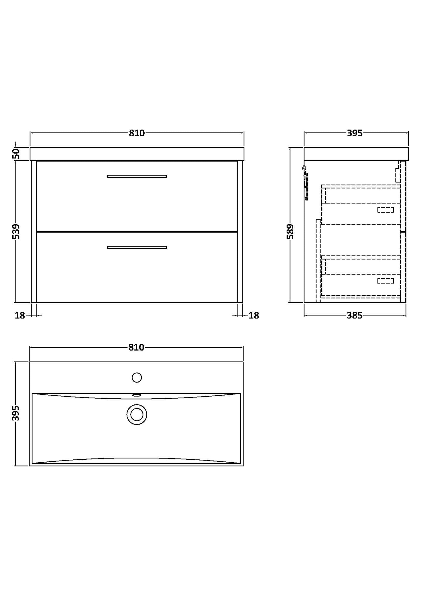 Hudson Reed 800mm Wall Hung 2 Drawer Vanity & Basin 3