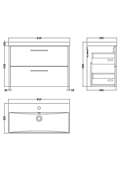 Hudson Reed 800mm Wall Hung 2 Drawer Vanity & Basin 3