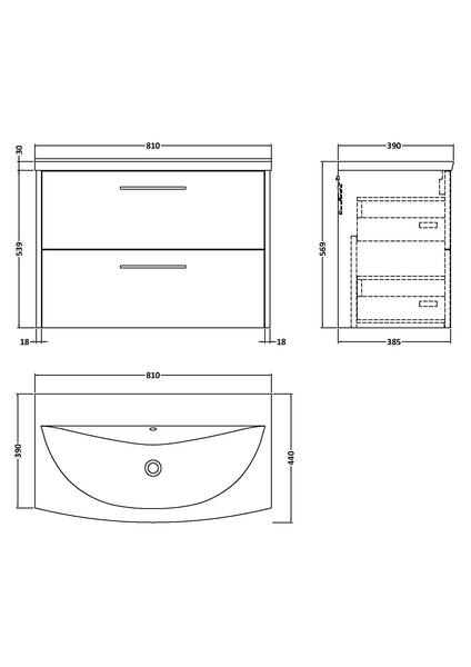 Hudson Reed 800mm Wall Hung 2 Drawer Vanity & Basin 4