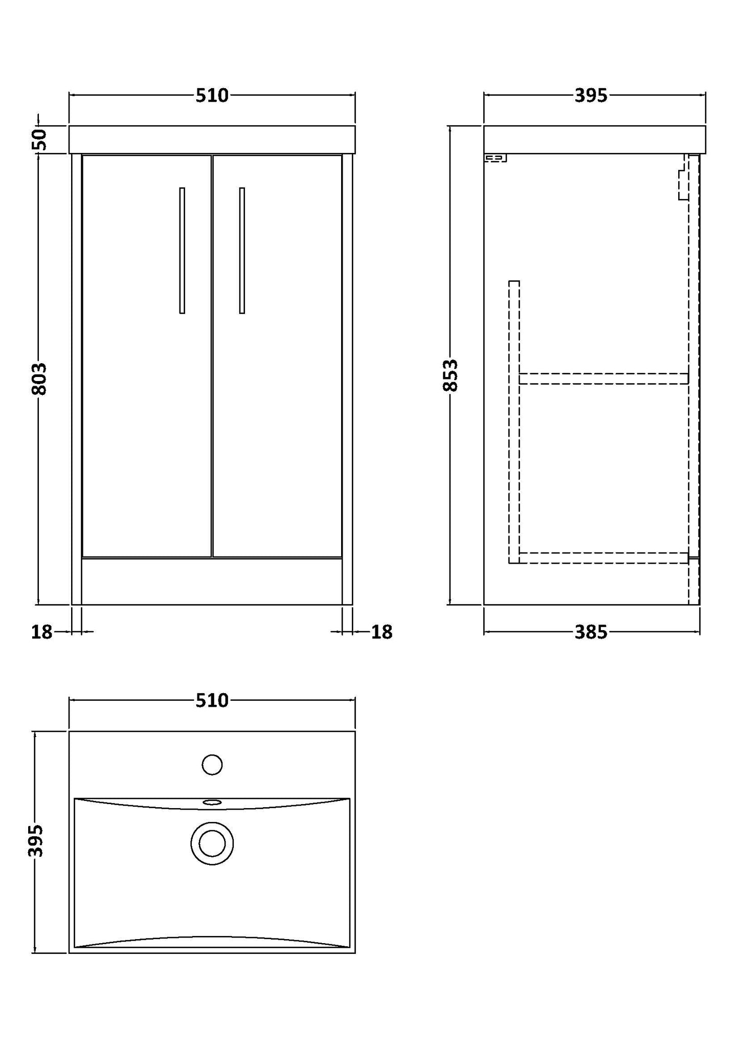 Hudson Reed 500mm Floor Standing 2-Door Vanity & Basin 3