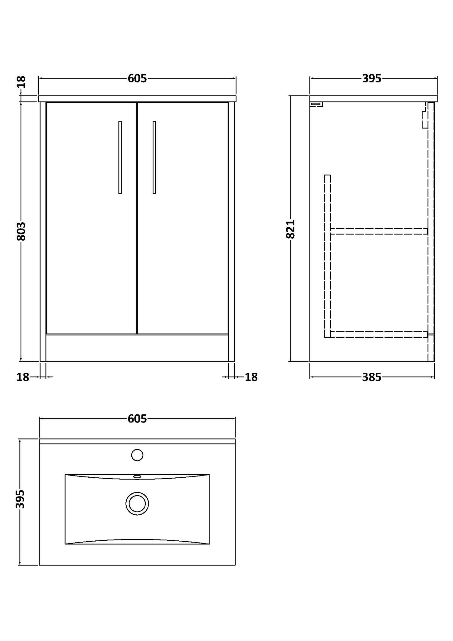 Hudson Reed 600mm Floor Standing 2-Door Vanity & Basin 2