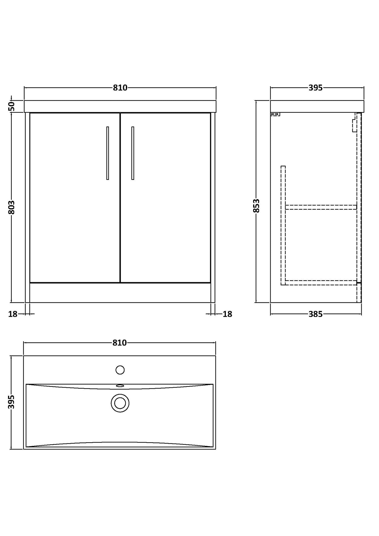 Hudson Reed 800mm Floor Standing 2-Door Vanity & Basin 3