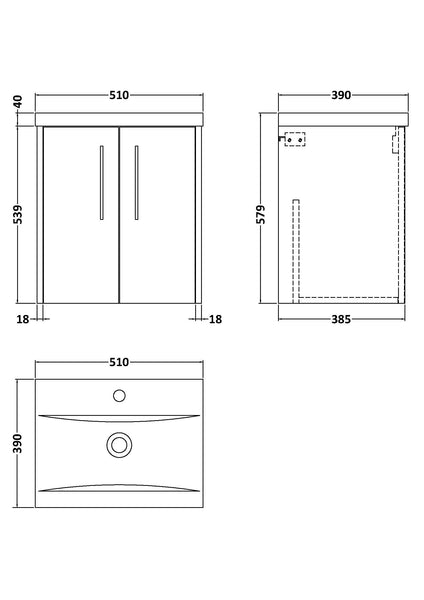 Hudson Reed 500mm Wall Hung 2-Door Vanity & Basin 1
