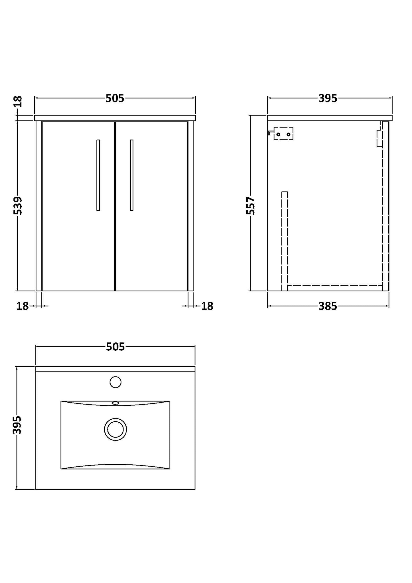 Hudson Reed 500mm Wall Hung 2-Door Vanity & Basin 2