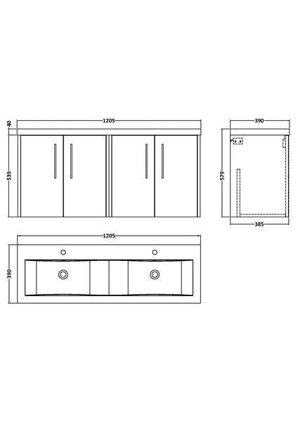 Hudson Reed 1200mm Wall Hung 4-Door Vanity & Double Basin