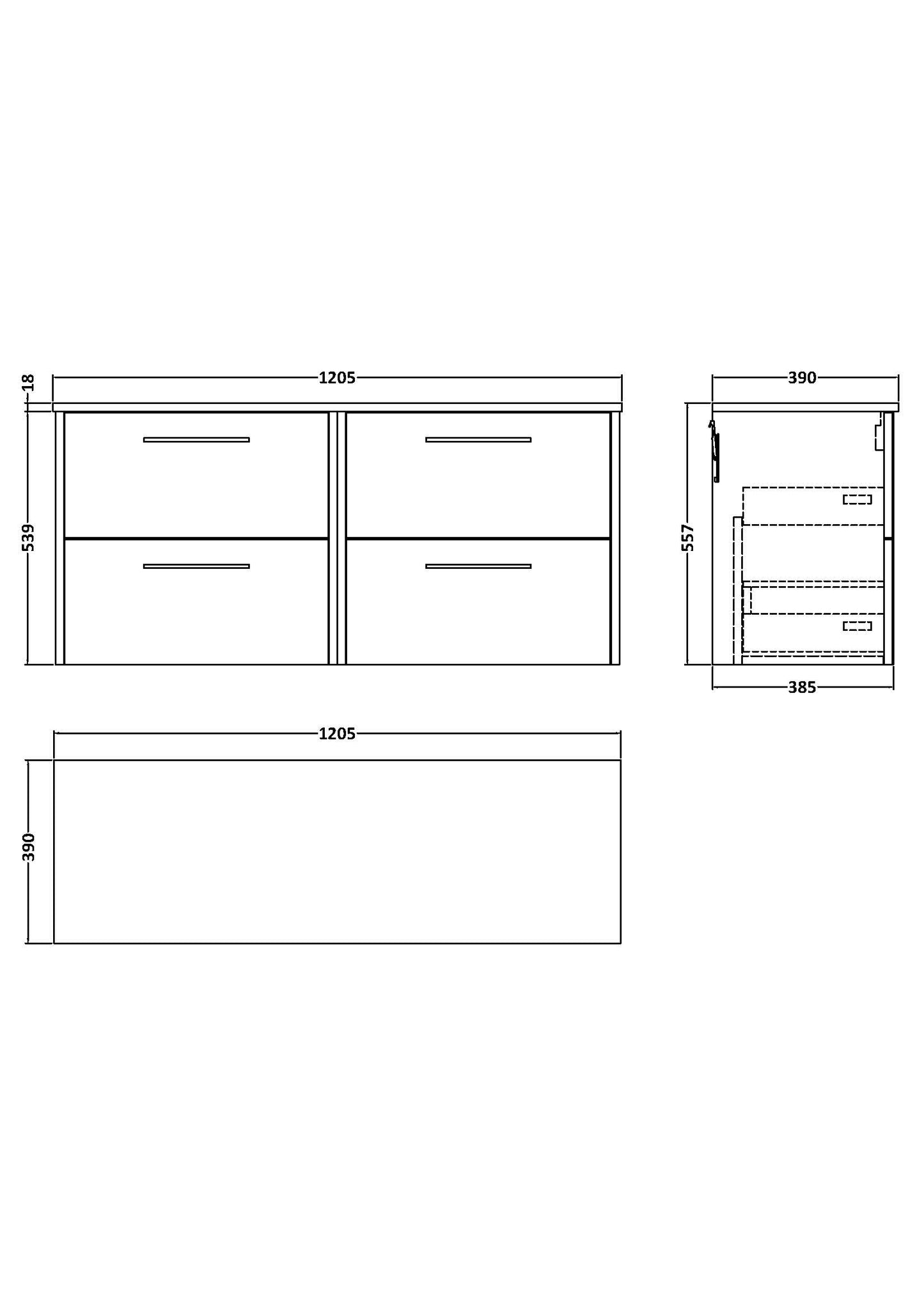 Hudson Reed 1200mm Wall Hung 4-Drawer Vanity & Worktop