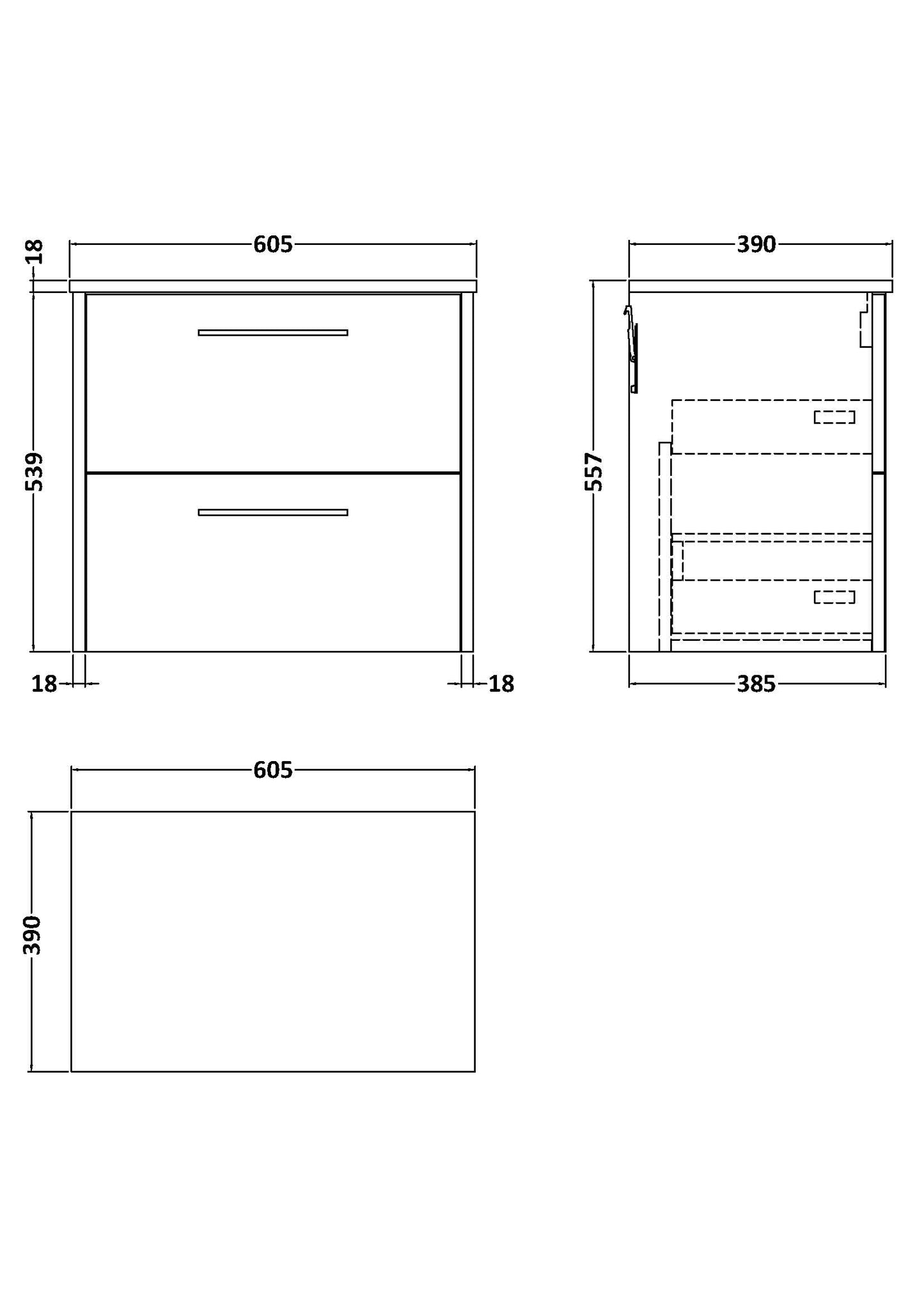 Hudson Reed 600mm Wall Hung 2-Drawer Vanity & Worktop