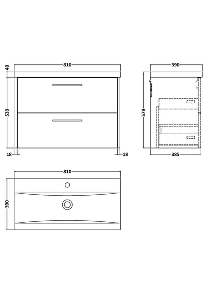 Hudson Reed 800mm Wall Hung 2-Drawer Vanity & Basin 1