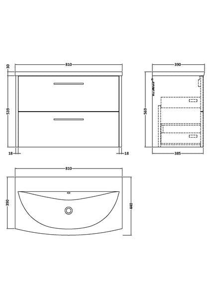 Hudson Reed 800mm Wall Hung 2-Drawer Vanity & Basin 4