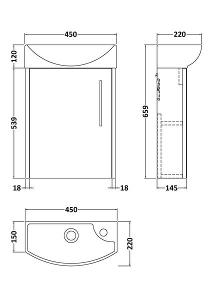 Hudson Reed 440mm Wall Hung 1-Door Unit & 1TH Basin LH