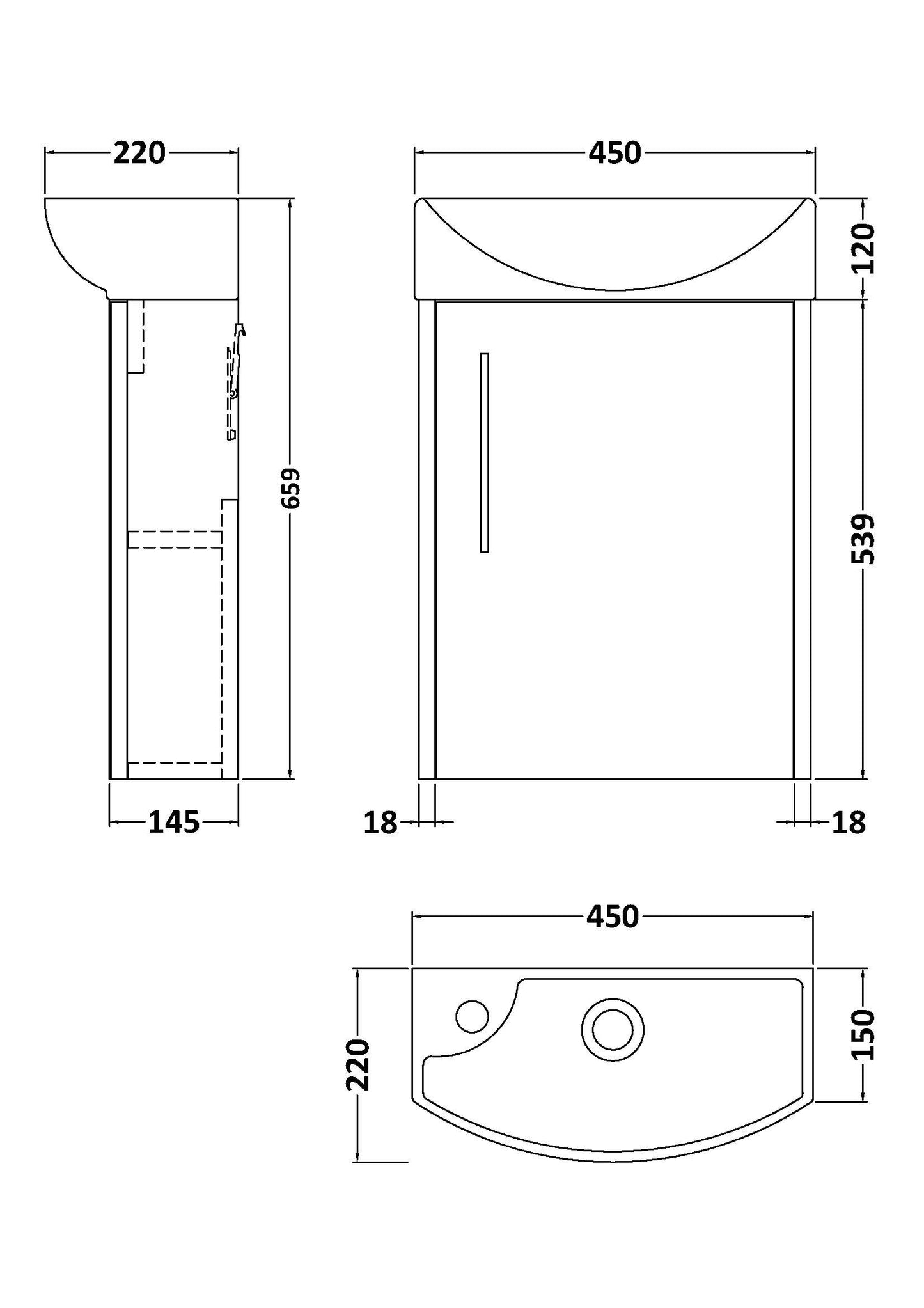 Hudson Reed 440mm Wall Hung 1-Door Unit & 1TH Basin RH