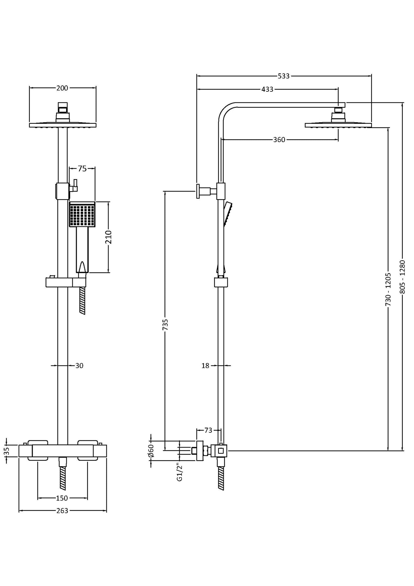 NUIE Square Thermostatic Bar Valve & Kit