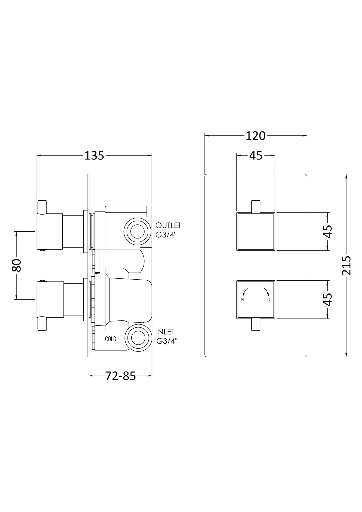 NUIE Twin Thermostatic Shower Valve With Diverter
