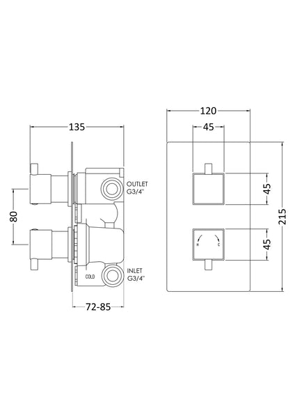 NUIE Twin Thermostatic Shower Valve With Diverter