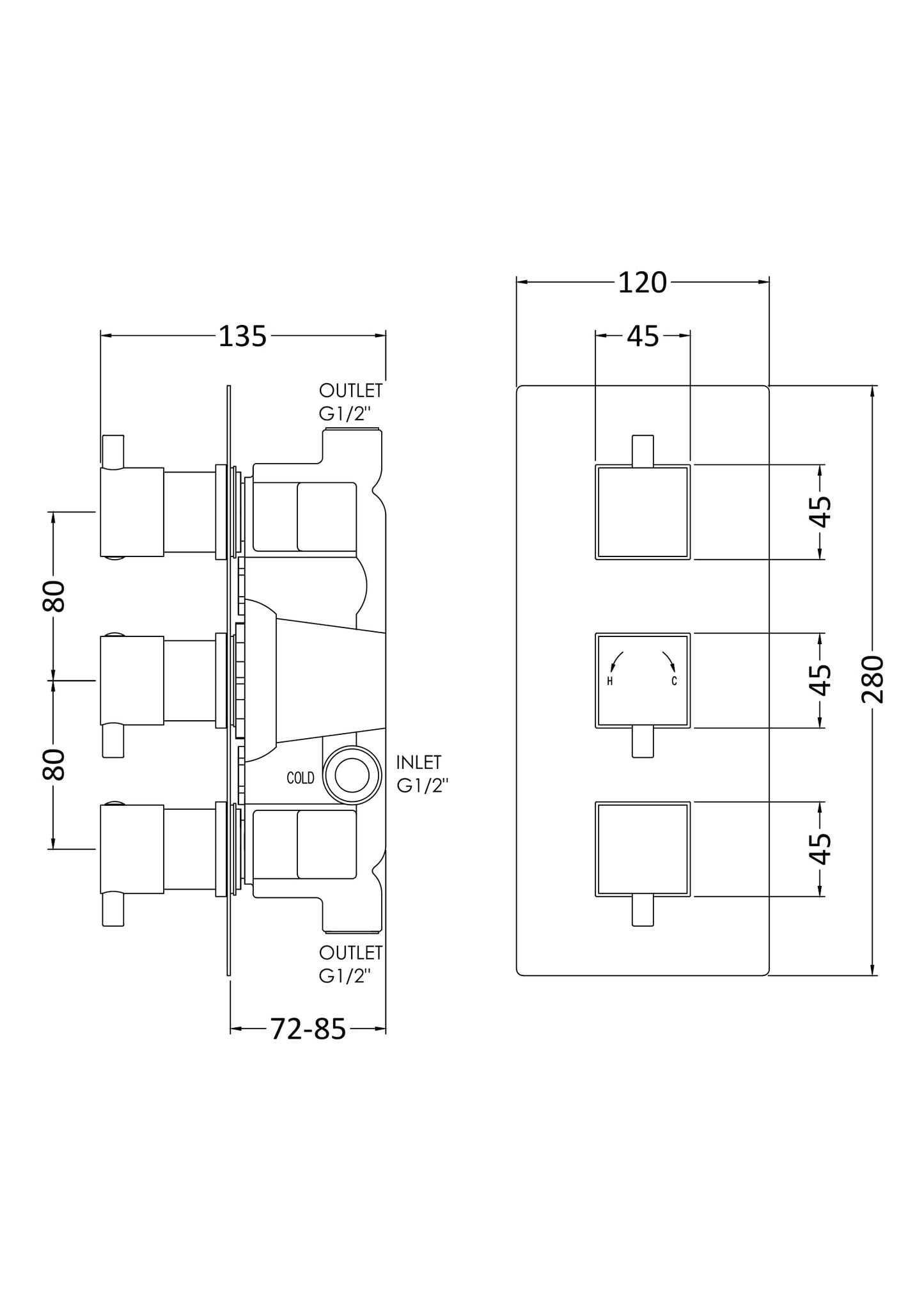 NUIE Triple Thermostatic Shower Valve