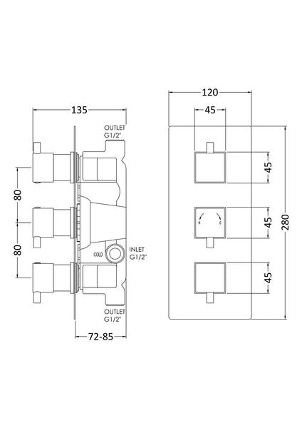 NUIE Triple Thermostatic Shower Valve