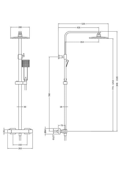 NUIE Square Thermostatic Bar Valve & Shower Kit