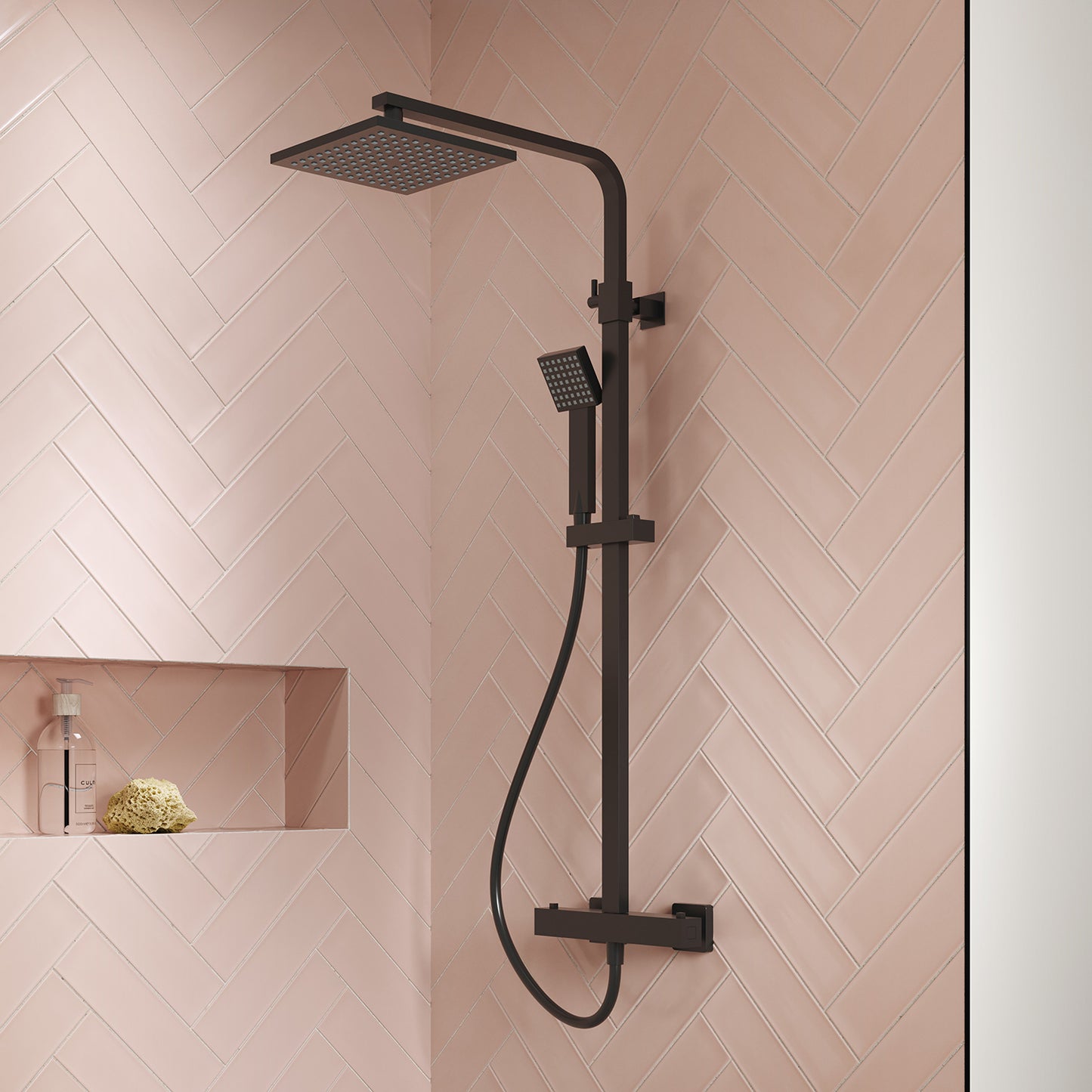 NUIE Square Thermostatic Bar Valve & Shower Kit