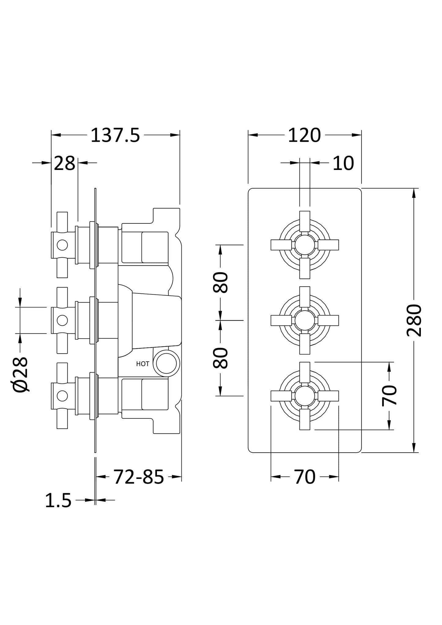 Hudson Reed Triple Thermostatic Shower Valve With Diverter