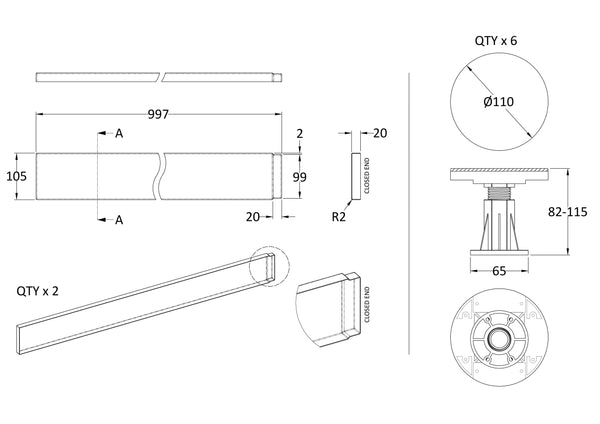 NUIE Leg Set Suitable for 700-900 Square & Rectangular Trays