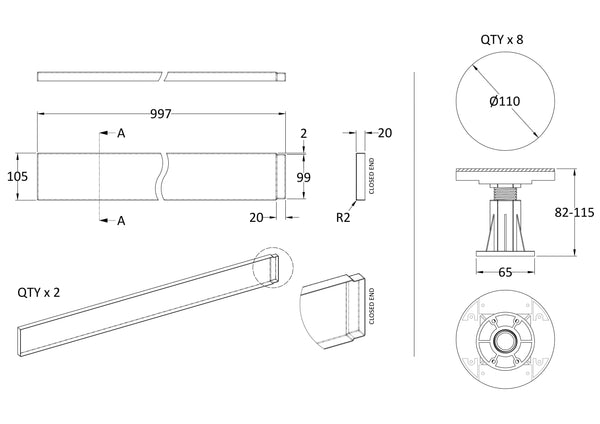 NUIE Leg Set Suitable for 1000 Square & Rectangular Trays