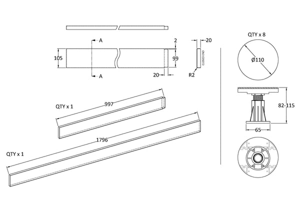 NUIE Leg Set Suitable for 1100-1200 Rectangular Trays