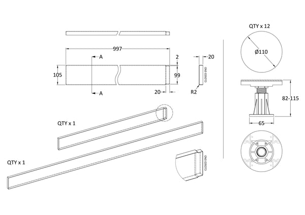 NUIE Leg Set Suitable for 1300-1800 Rectangular & Walk in Trays