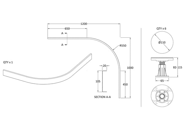 NUIE Leg Set Suitable for 700-900 Quad & Offset Trays