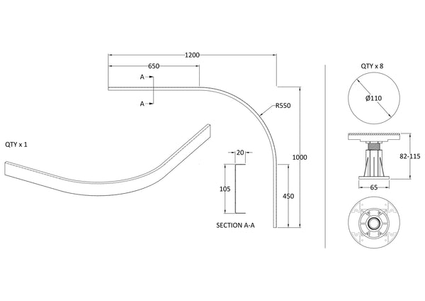 NUIE Leg Set Suitable for 1000-1200 Quad & Offset Trays