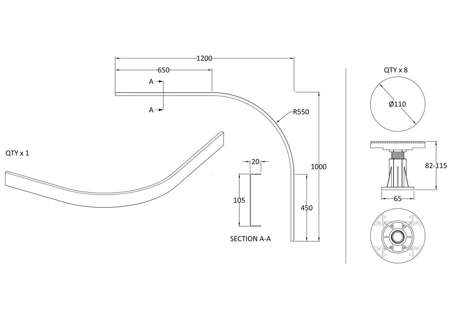 NUIE Leg Set Suitable for 1000-1200 Quad & Offset Trays