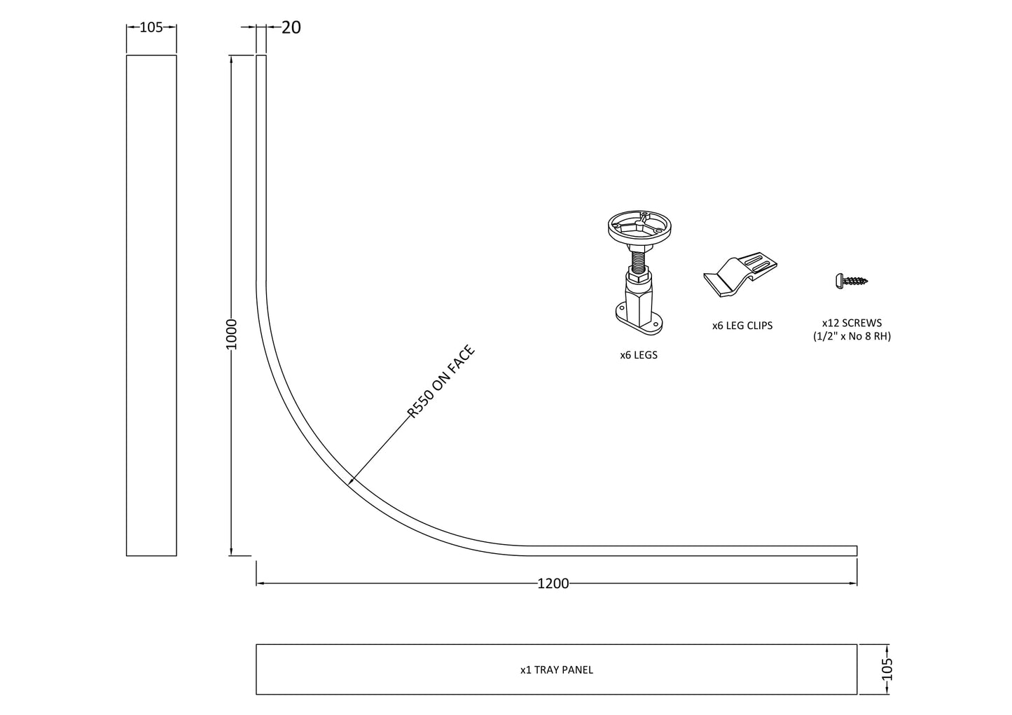 NUIE Leg Set & Plinth Kit (900x900 Curved Plinth)