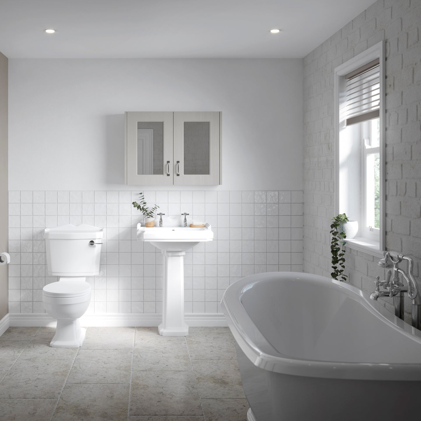 NUIE 590mm Basin & Pedestal (2 Tap Hole)