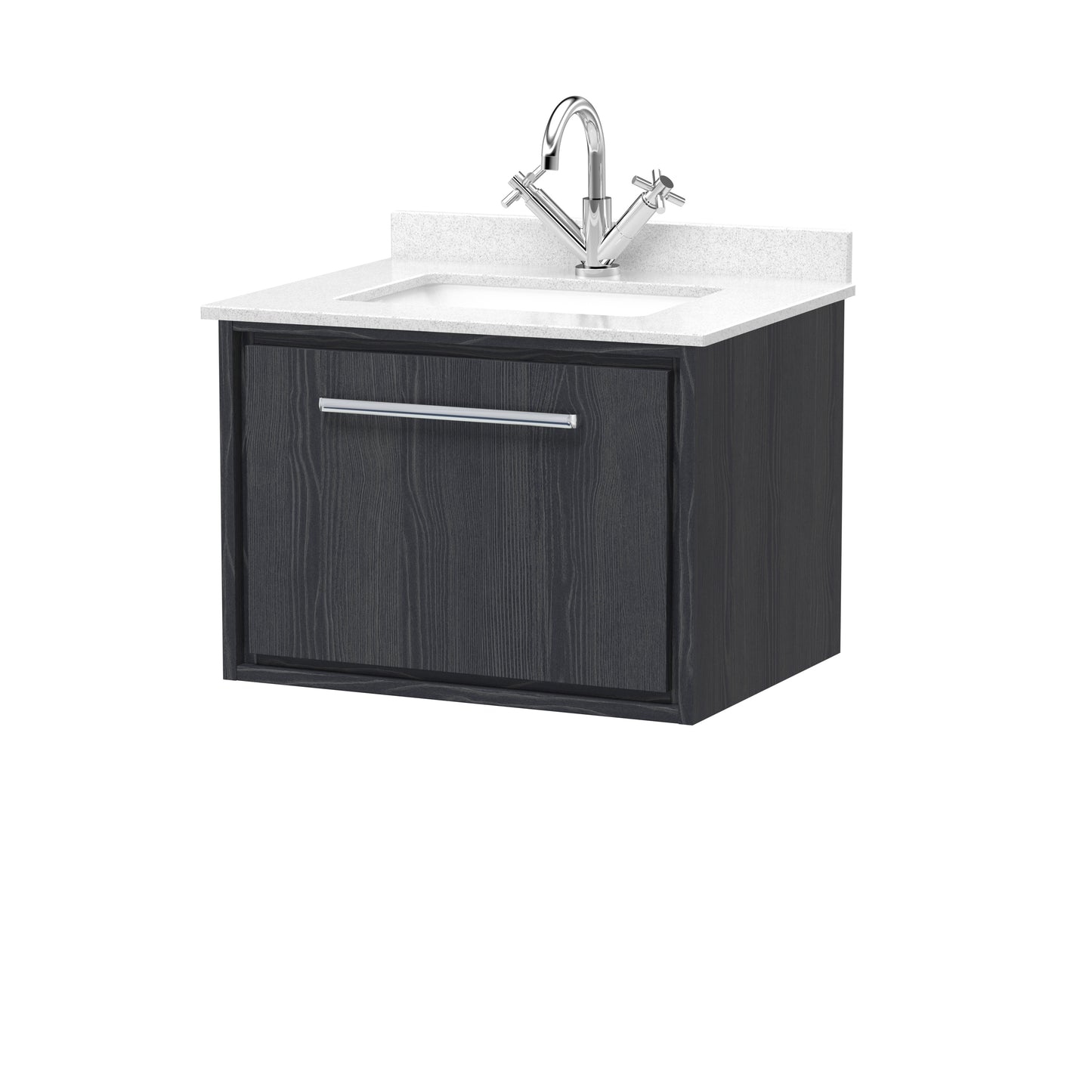 Hudson Reed 600mm Wall Hung Single Drawer Vanity with Marble Worktop Basin