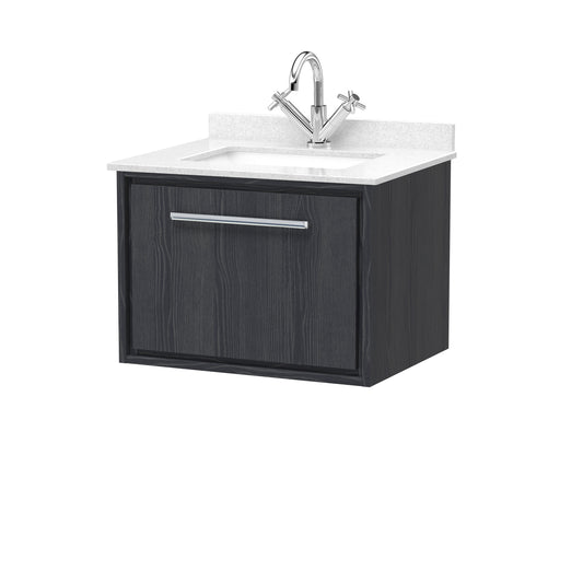 Hudson Reed 600mm Wall Hung Single Drawer Vanity with Marble Worktop Basin