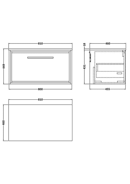 Hudson Reed 800mm Wall Hung Single Drawer Vanity with Marble Worktop