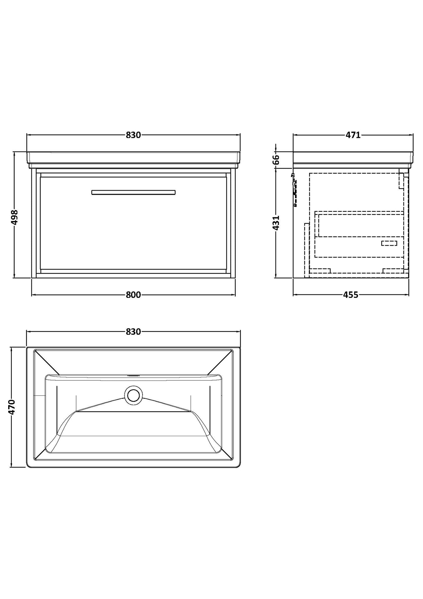 Hudson Reed 800mm Wall Hung Single Drawer Vanity with Basin - 0 Tap Hole