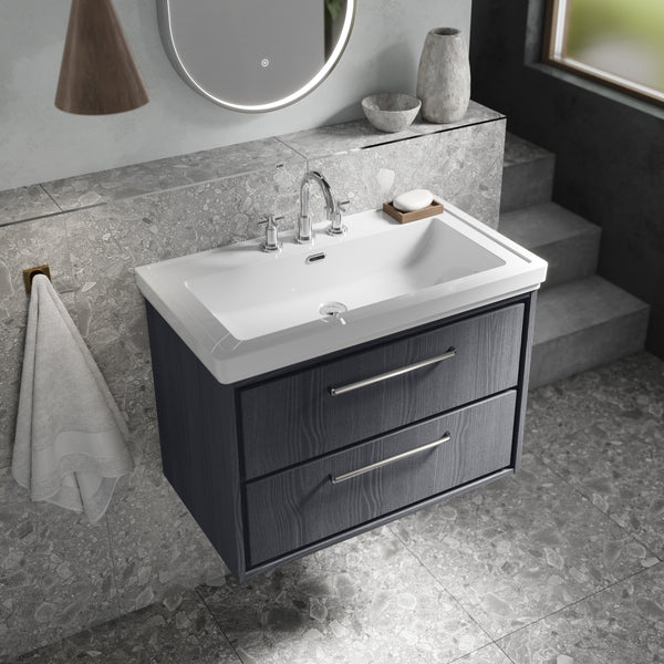 Hudson Reed 800mm Wall Hung 2-Drawer Vanity with Basin - 3 Tap Hole