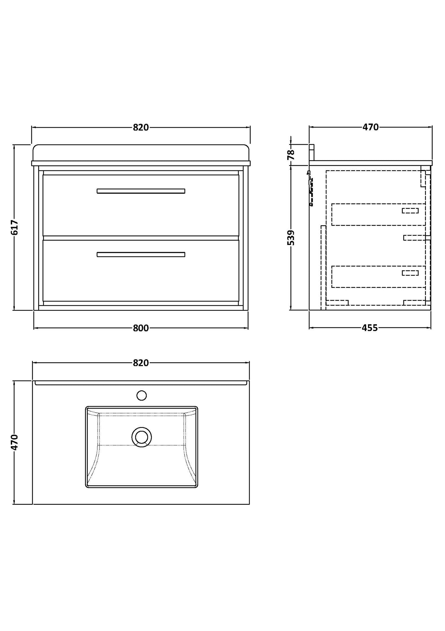 Hudson Reed 800mm Wall Hung 2-Drawer Vanity with Marble Worktop Basin