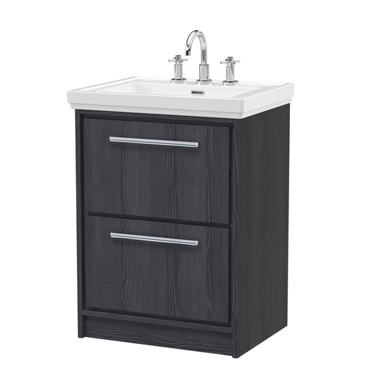 Hudson Reed 600mm Floor Standing 2-Drawer Vanity with Basin - 3 Tap Hole