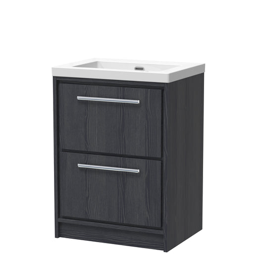 Hudson Reed 600mm Floor Standing 2-Drawer Vanity with Basin - 0 Tap Hole