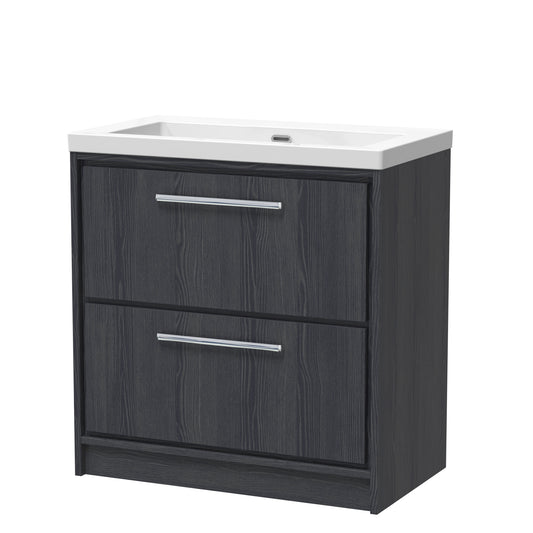 Hudson Reed 800mm Floor Standing 2-Drawer Vanity with Basin - 0 Tap Hole