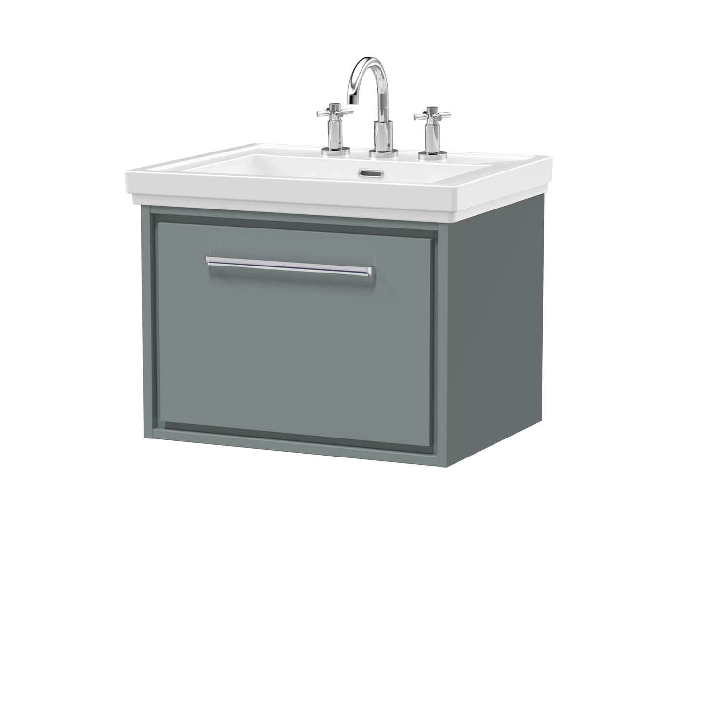 Hudson Reed 600mm Wall Hung Single Drawer Vanity with Basin - 3 Tap Hole